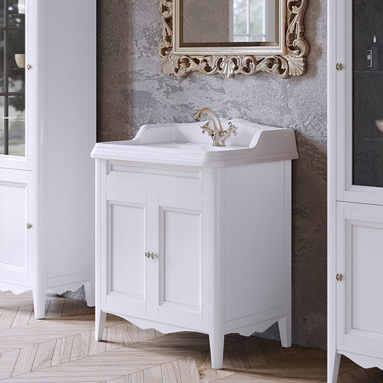TW Veronica, База с раковиной Simas AR834bi*1 73*54см с 1отв. под смеситель , 2 расп. дверки, доводч. Blum, ручки: Riflesso бронза, цвет: bianco