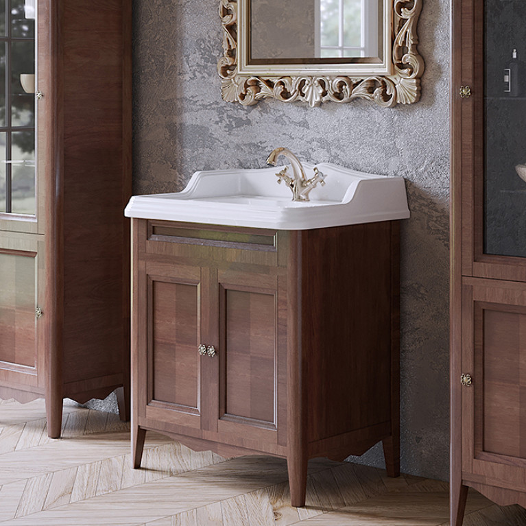 TW Veronica, База с раковиной Simas AR834bi*1 73*54см с 1отв. под смеситель , 2 расп. дверки, доводч. Blum, ручки: Riflesso бронза, цвет: noce