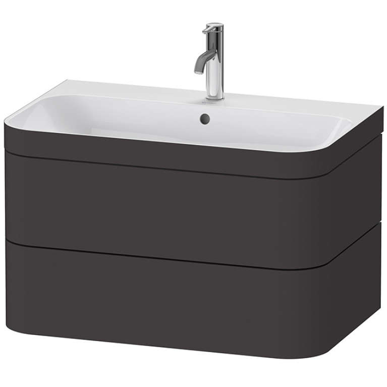 DURAVIT HAPPY D.2 PLUS Комплект мебели 775х490х468мм, 2 ящ, с 1 отв, в компл.с сиф и донным клап, раковина bi-color, цвет Графит супермат (ЦЕНА с СКЛ)