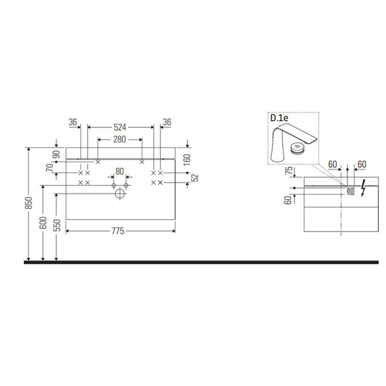 DURAVIT HAPPY D.2 PLUS Комплект мебели 775х490х468мм, 2 ящ, с 1 отв, в компл.с сиф и донным клап, раковина bi-color, цвет Графит супермат (ЦЕНА с СКЛ)
