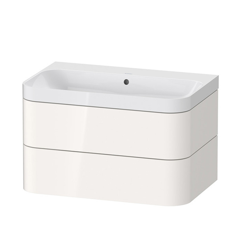 Duravit Happy D.2 Plus Тумба подвесная с умывальником 775х490х468 мм, без отв под смесит, 2 ящика, выпуск и сифон в комплекте, цвет белый глянцевый