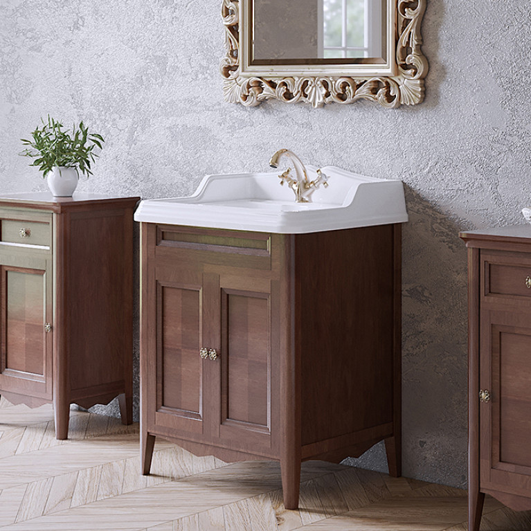 TW Veronica, База с раковиной Simas AR824bi*1 68*54см с 1отв. под смеситель , 2 расп. дверки, доводч. Blum, ручки: Riflesso бронза, цвет: noce