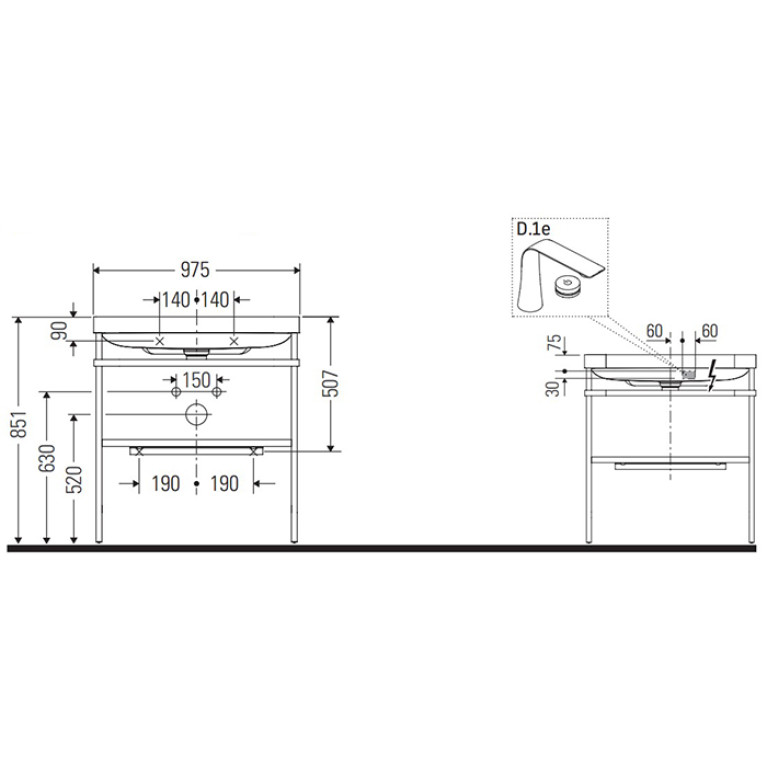 Duravit Happy D.2 Plus Консоль напольная с умывал 975х490х850 мм, с 1 отв , 1 ящик, выпуск и сифон в комплект, цвет бел глянц (Спеццена со склада!)