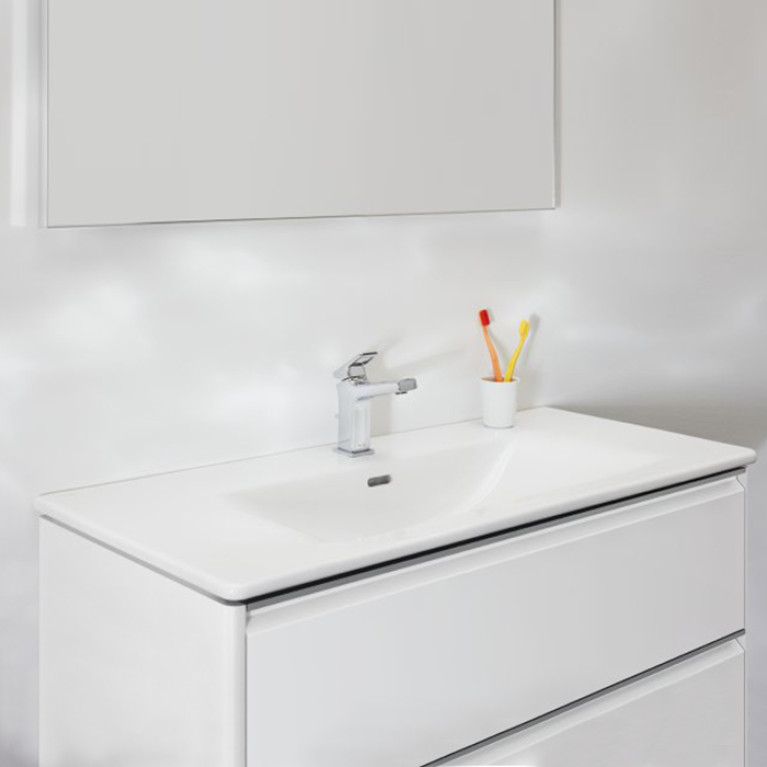 LAUFEN PALACE Комплект мебели 1000х450х545 мм., с раковиной Slim, 2 ящика, органайзер для ящика, ручка анодированный алюминий, цвет белый матовый