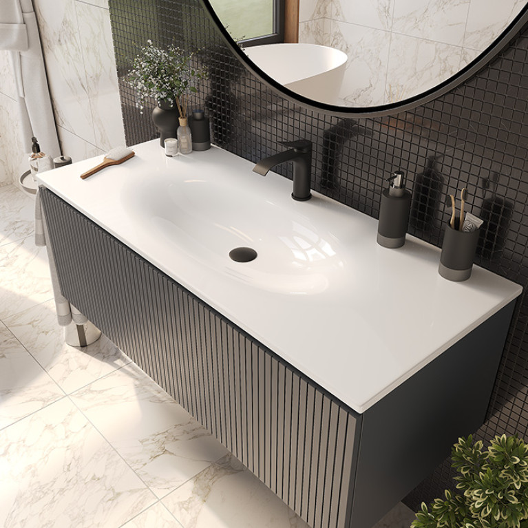 TW Shape комплект мебели, база с раковиной Kerasan 548001*1, 122х52см, с 1-м выдвиж. ящиком с механизмом push to open, цвет: серый матовый RAL7016