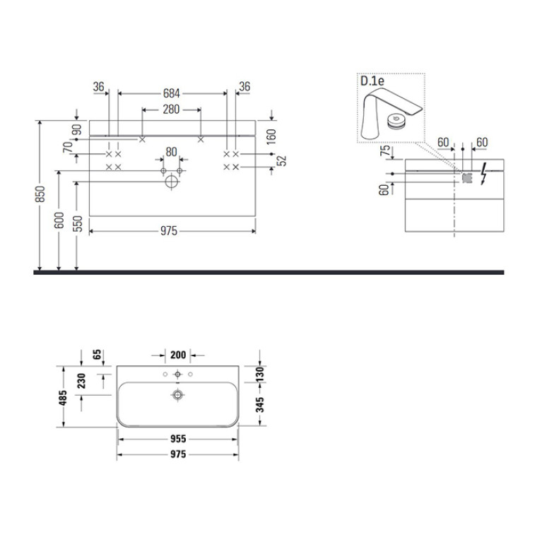 DURAVIT HAPPY D.2 PLUS Комплект мебели 975х490х468 мм, 2 ящ, с 1 отв для смес, в компл.с сиф и донным клап, раковина bi-color, цвет Графит супермат