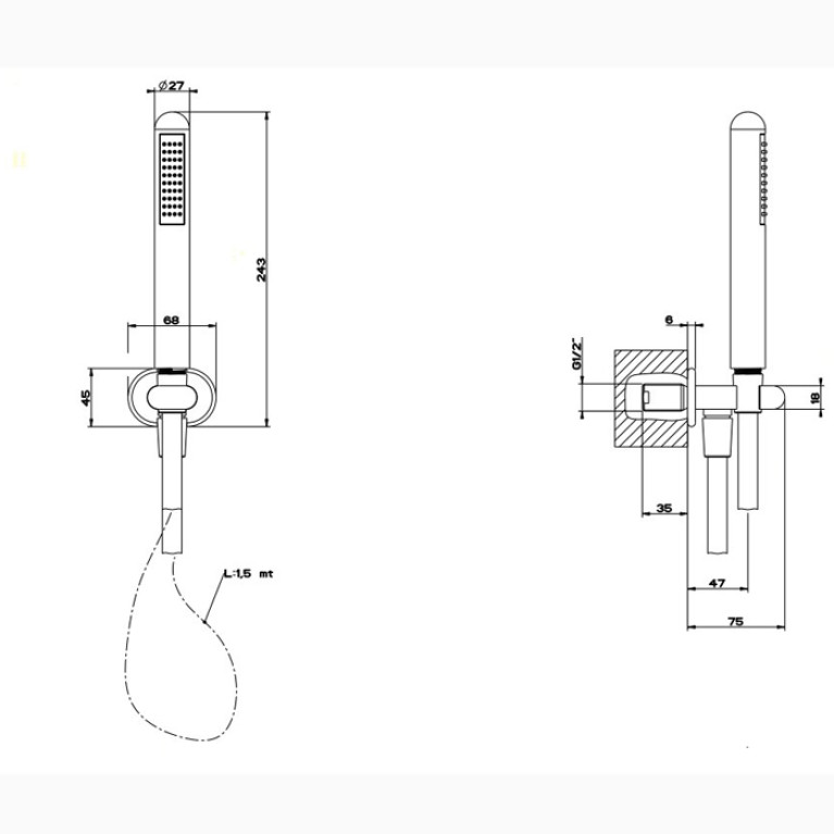 Gessi Goccia Душевой комплект: вывод воды на 1/2&rdquo;, держатель и ручной душ, цвет: хром