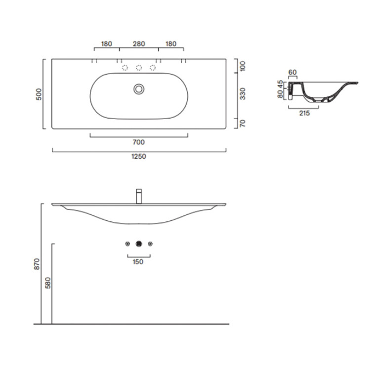 Catalano SFERA Раковина консоль 125x50, без отв. под смеситель, покрытие Cataglaze+, цвет белый глянцевый