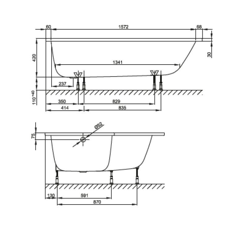 BETTE Ножки для ванн Arco/Home Oval/One Hjghline/Pool/Spa/Space L регулируемые (комплект) (СО склада продаем только с ВАННОЙ ARCO)