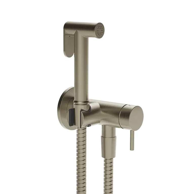 Gessi Cono GESSI TOTAL LOOK Гигиенический душ с наст. держ. со смесителем,с подводом воды и шлангом 1250 мм., цвет: Finox Br. Nickel