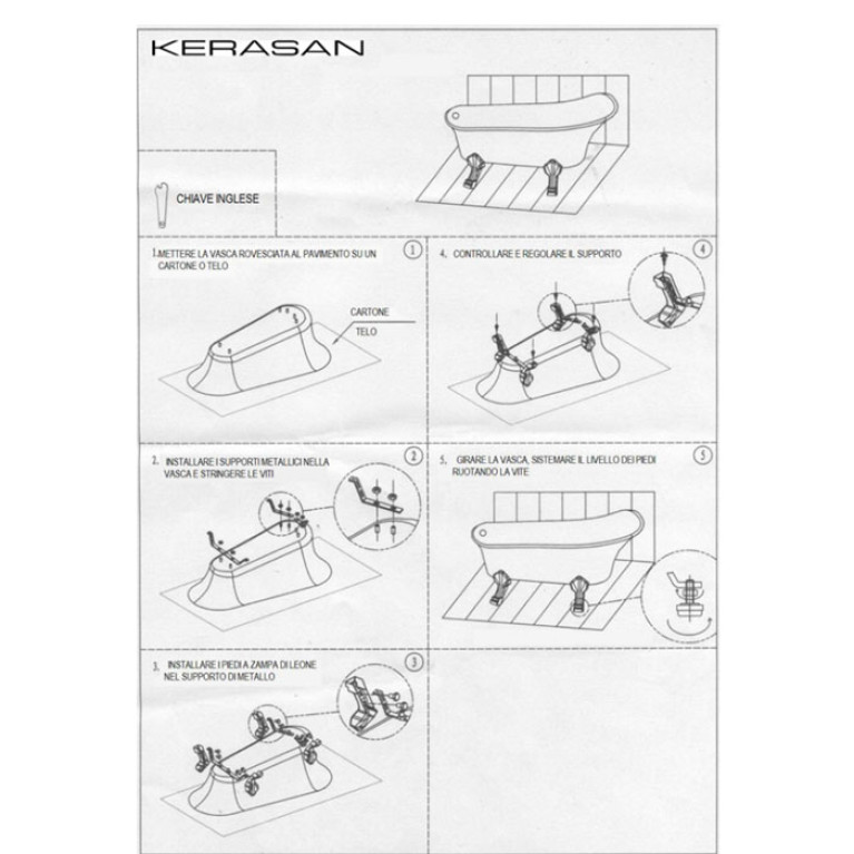 KERASAN Retro Ванна акриловая 170х77см, цвет белый, ножки, сифон и слив-перелив в комплекте, цвет золото