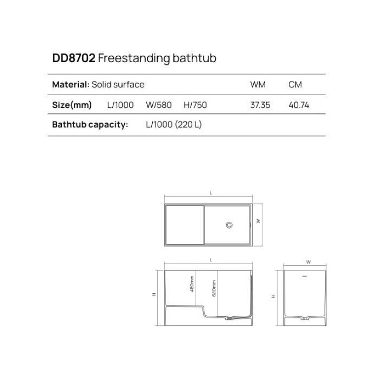 DEA DESIGN Single Ванна отдельностоящая 100x58xh75 см, материал: Solid Surface искуственный камень, цвет: Black №16
