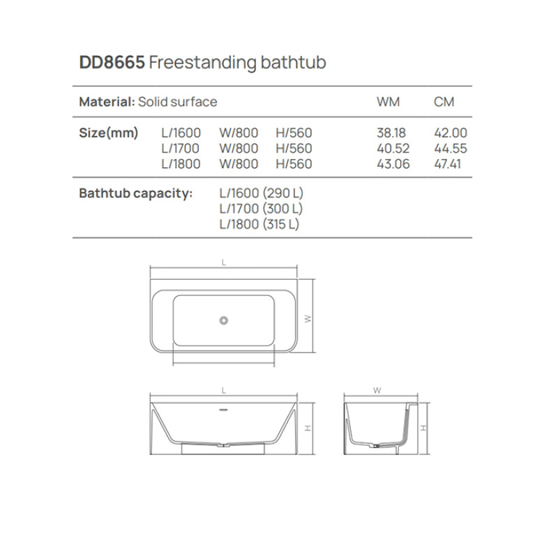 DEA DESIGN Modern Ванна 1700х800хh560 мм отдельностоящая, цвет белый