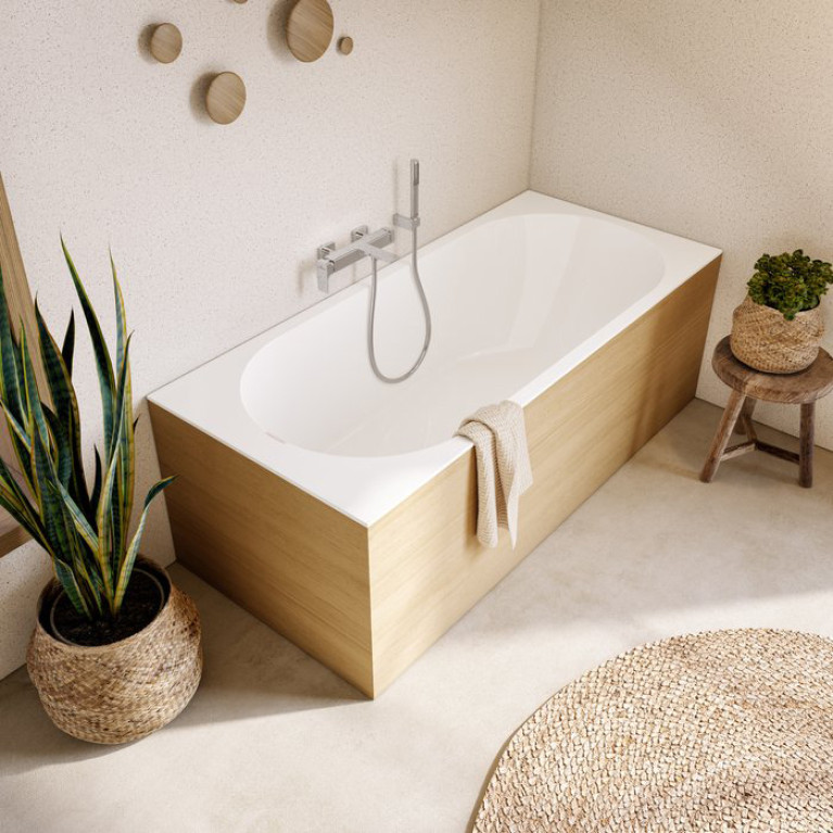 VilleroyBoch Oberon 2.0 Ванна встраиваемая 1800*800*485, слив по центру, в к-те ножки и слив-перелив хром, материал: Quaryl, цвет: альпийский белый