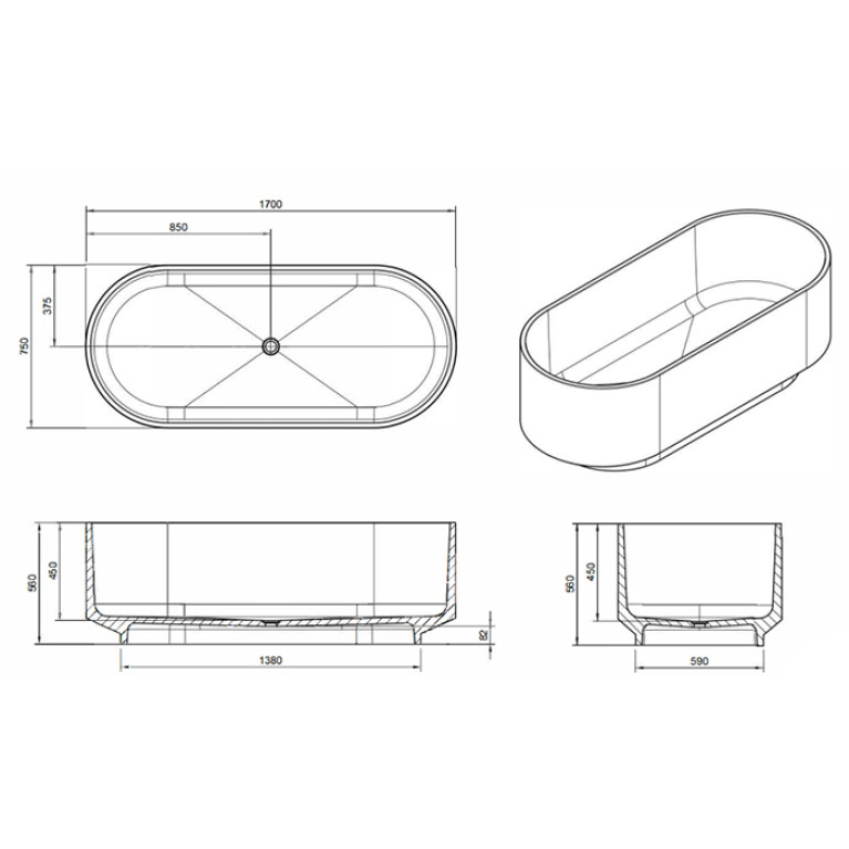 Knief Ellipse shape Ванна отдельностоящая из полимерного материала 170x75x56 см, цвет Aquamarin Blue # 100