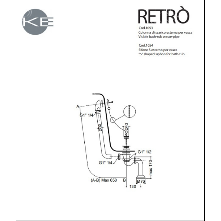 KERASAN Retro Ванна акриловая 170х77см, цвет белый, ножки, сифон и слив-перелив в комплекте, цвет золото