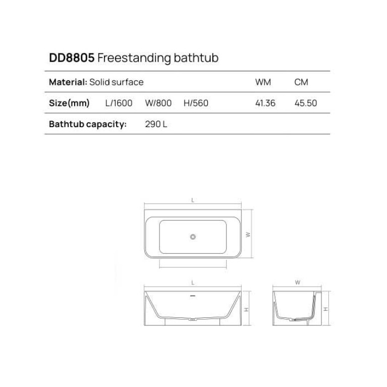 DEA DESIGN Stripes Ванна отдельностоящая 160x80xh56 см, материал: Solid Surface искуственный камень, цвет: White №18