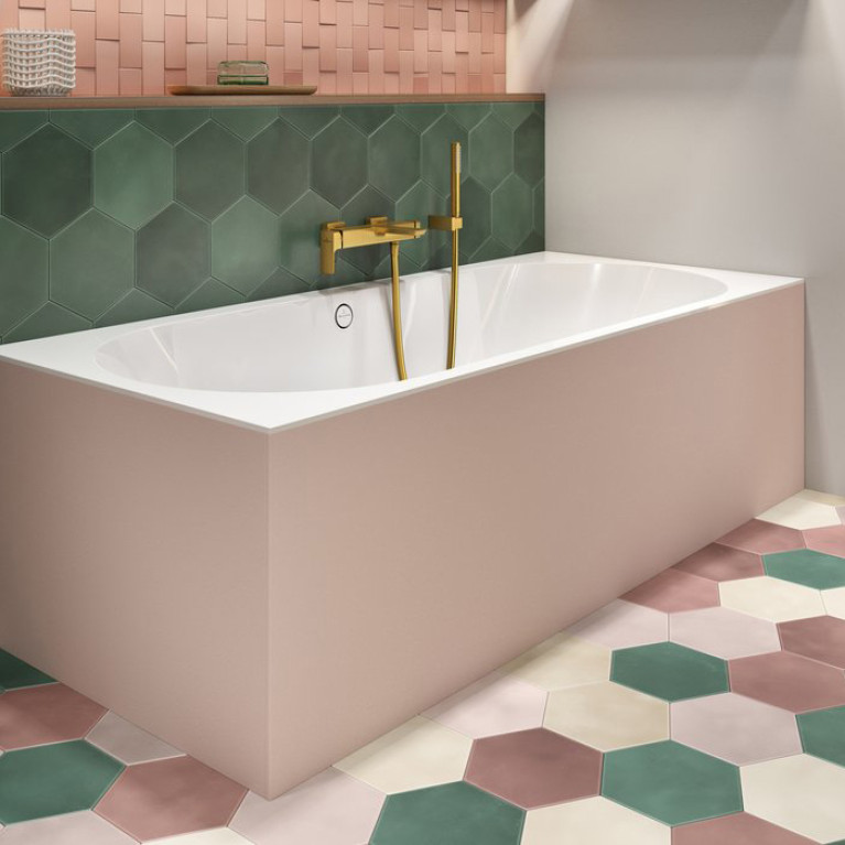 VilleroyBoch Oberon 2.0 Ванна встраиваемая 1800*800*485, слив по центру, в к-те ножки и слив-перелив хром, материал: Quaryl, цвет: альпийский белый