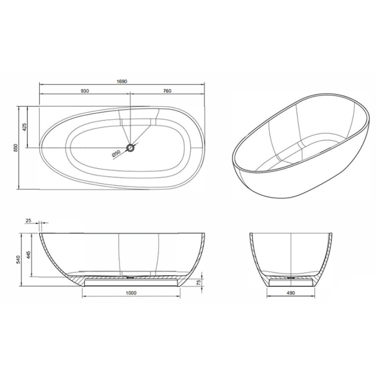 Knief EGG Shape Ванна отдельностоящая из полимерного материала 170x85x54 см, цвет Aquamarin Blue # 100