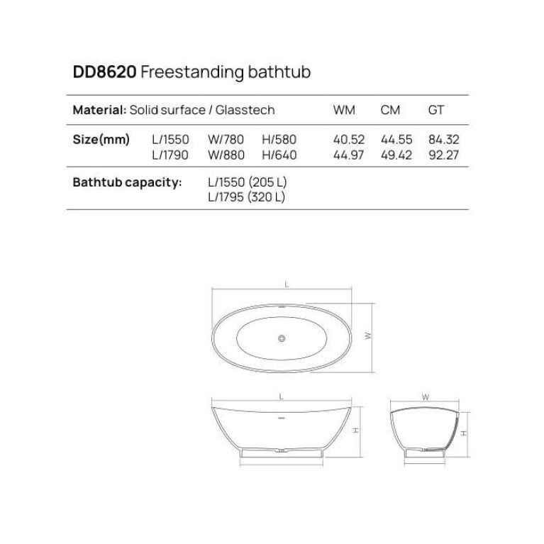 DEA DESIGN Elegant Ванна отдельностоящая 179x88xh64 см, материал: Glasstech прозрачная смола, цвет: Emerald R3