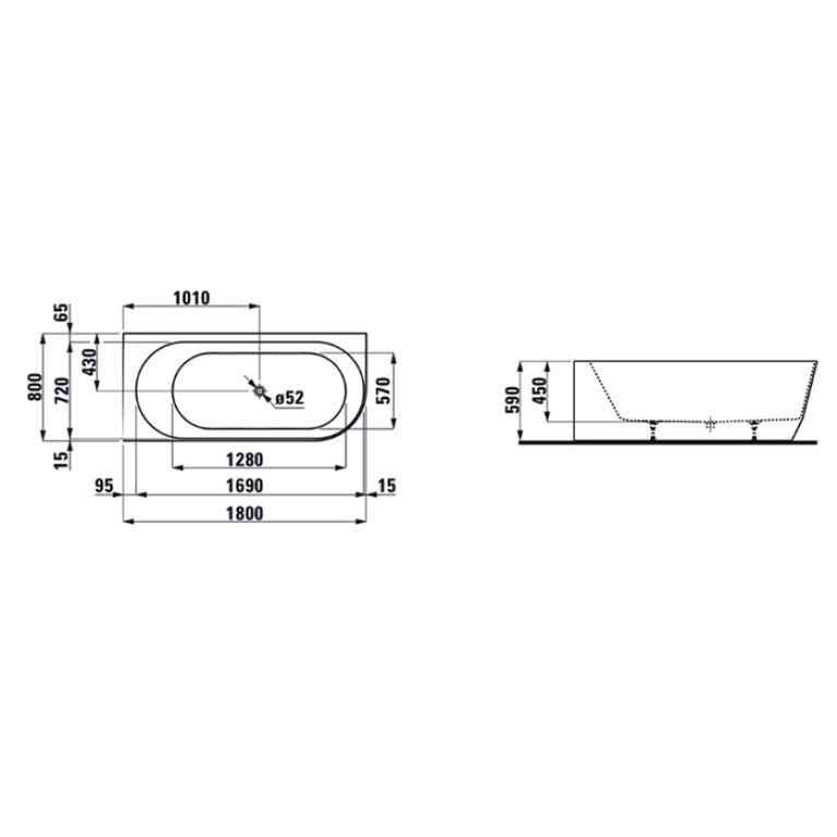 Laufen Pro Ванна 180x80 угловая левая без слива-перелива Marbond белая