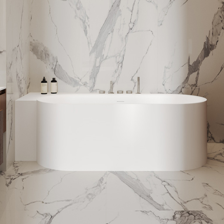 Salini Perla CL Ванна S-Stone 180x90x60см в левый угол, интегрированный слив-перелив, донный клапан, сифон, ножки , цвет белый матовый
