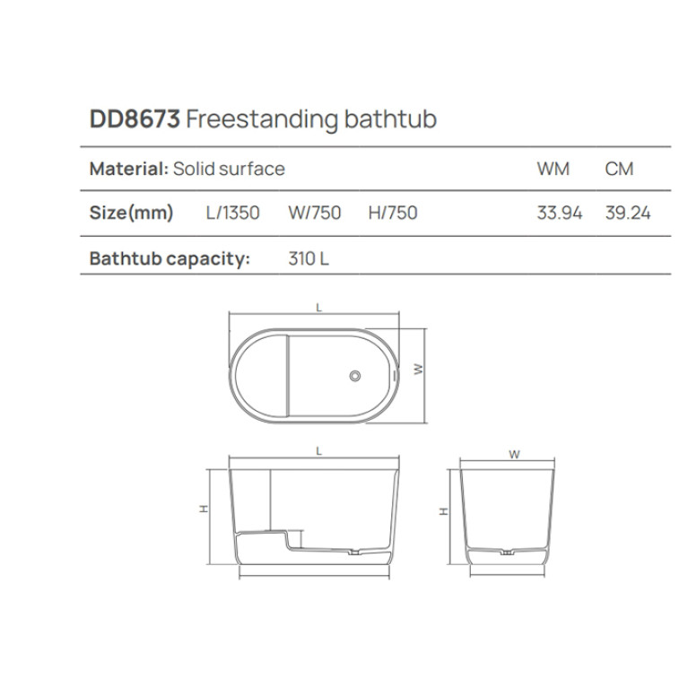 DEA DESIGN Single Ванна 1350х750хh750 мм отдельностоящая, цвет белый