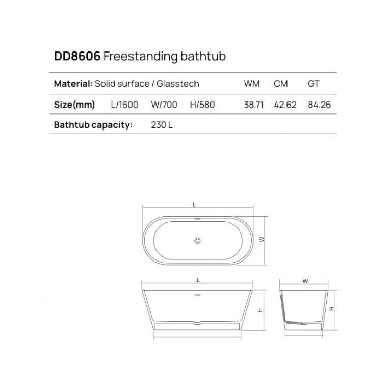 DEA DESIGN Shadow Ванна отдельностоящая 160x70xh58 см, материал: Glasstech прозрачная смола, цвет: Sunset R1
