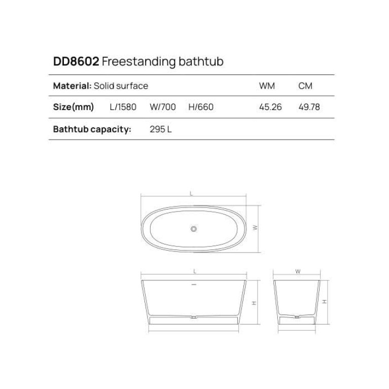 DEA DESIGN Nature Ванна отдельностоящая 158x70xh66см, материал: Solid Surface искуственный камень, цвет: Black №16