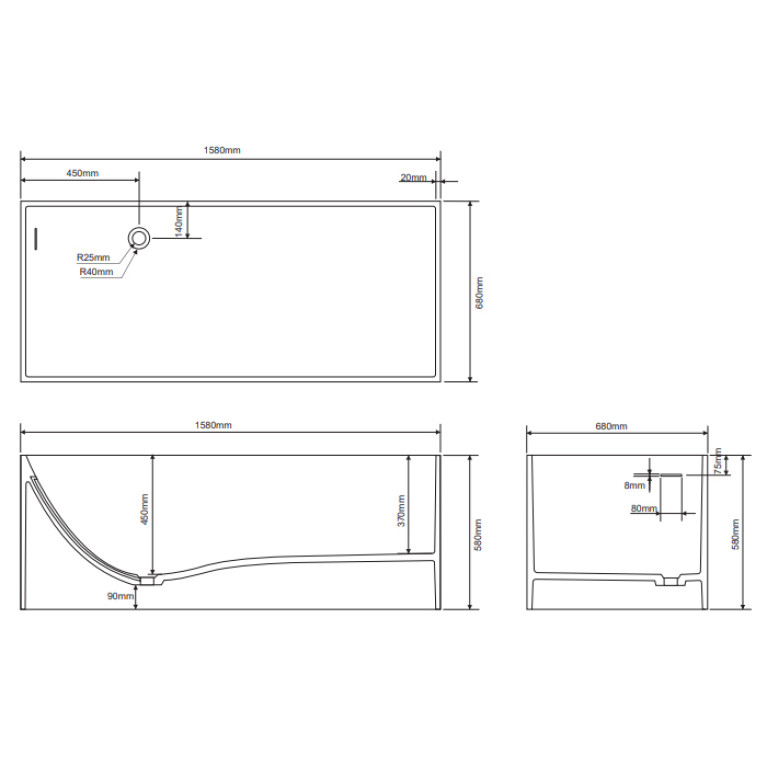 DEA DESIGN Ванна 1800х760хh580 мм отдельностоящая, цвет graphite