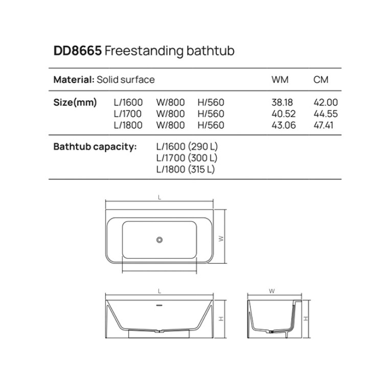 DEA DESIGN Modern Ванна отдельностоящая 160x80xh56 см, материал: Solid Surface искуственный камень, цвет: Black №16