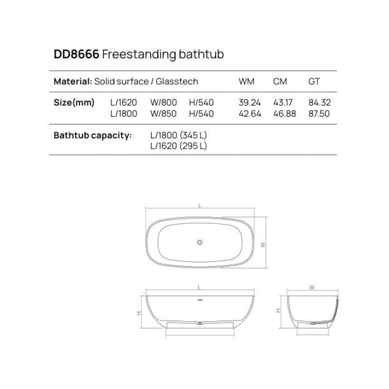 DEA DESIGN Modern Ванна отдельностоящая 150&times;76&times;h54 см, материал: Solid Surface искуственный камень, цвет: White №18