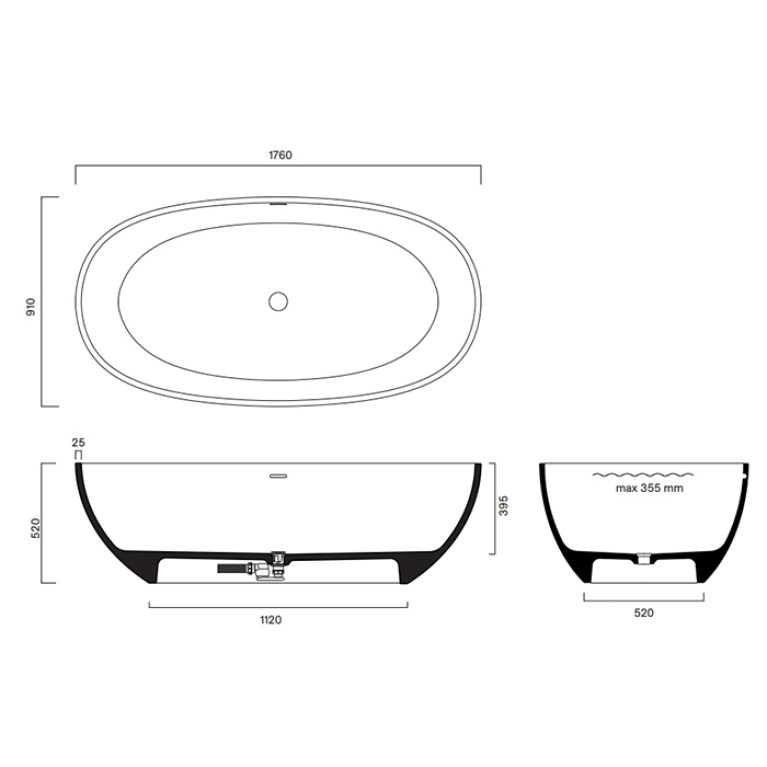 Catalano SOLID Ванна  176X91h52 с переливом, сифон в комплекте, цвет Cemento Satinato