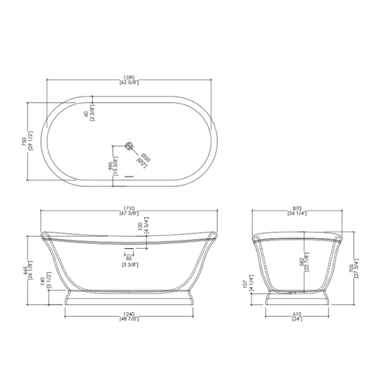 Devon Aurora 30 Ванна 171x87xh70,5cм, мат-л: white teс, цвет: черный глян/фольга, опора и ручки-Marmo Portoro; смеситель с ногами и сифон цвет никель