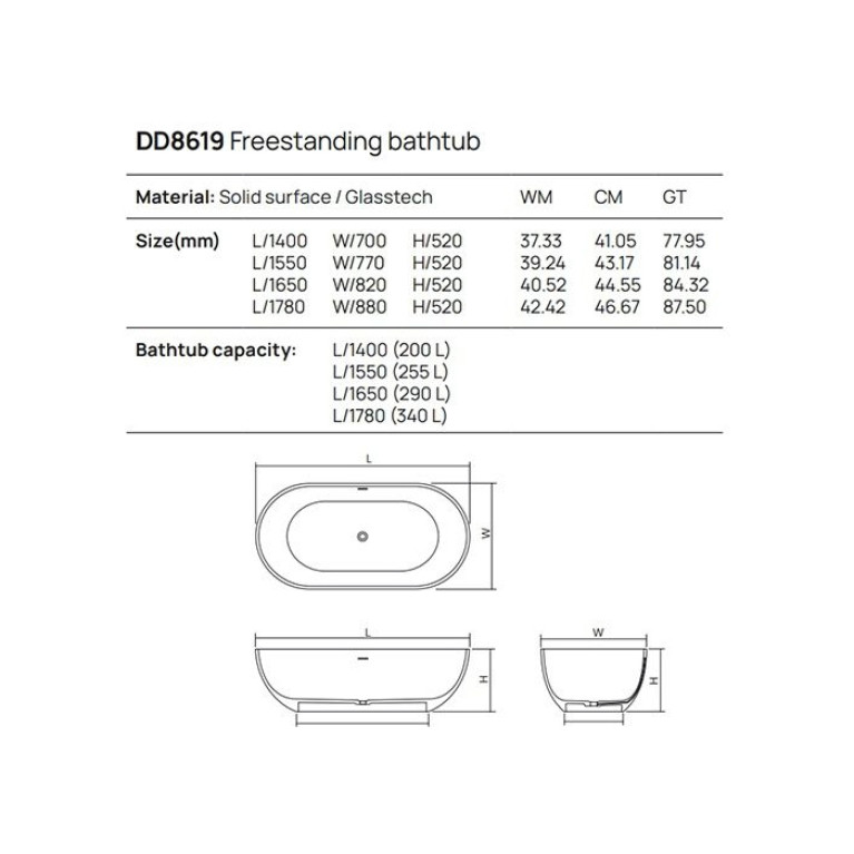 DEA DESIGN Shadow Ванна 1780х880хh520 мм отдельностоящая, цвет grey