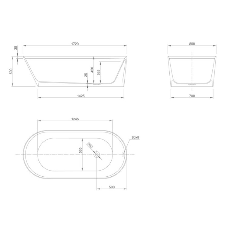 KNIEF Pearl Ванна отдельностоящая овальная 172x81x50см со сливом, цвет белый матовый