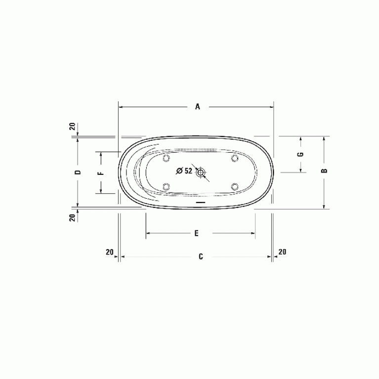 DURAVIT CAPE COD Ванна 1650x780х630 мм., отдельностоящая, с бесшовной панелью и ножками, с специальным сливом-переливом, DuraSolid&reg; A, цвет белый