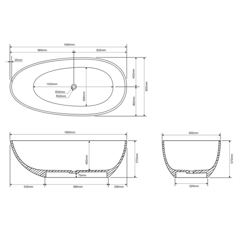DEA DESIGN Ванна 1800х900хh570 мм отдельностоящая, цвет brown copper