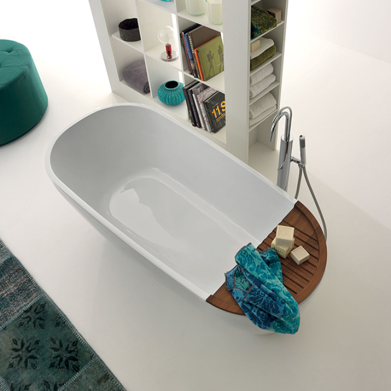 KERASAN Aquatech Ванна из минерального материала  170х70см, цвет белый (без декоративной накладки из натур. дерева)
