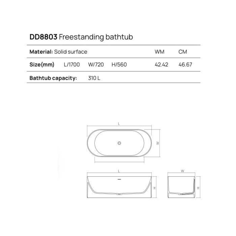 DEA DESIGN Stripes Ванна отдельностоящая 170x72xh56 см, материал: Solid Surface искуственный камень, цвет: White №18