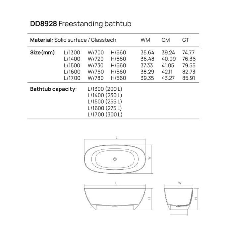 DEA DESIGN Edge Ванна отдельностоящая 130x70xh56 см, материал: Solid Surface искуственный камень, цвет: Black №16