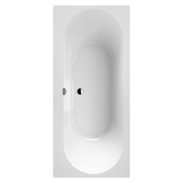 VilleroyBoch Oberon 2.0 Ванна встраиваемая 1800*800*485, слив по центру, в к-те ножки и слив-перелив хром, материал: Quaryl, цвет: альпийский белый