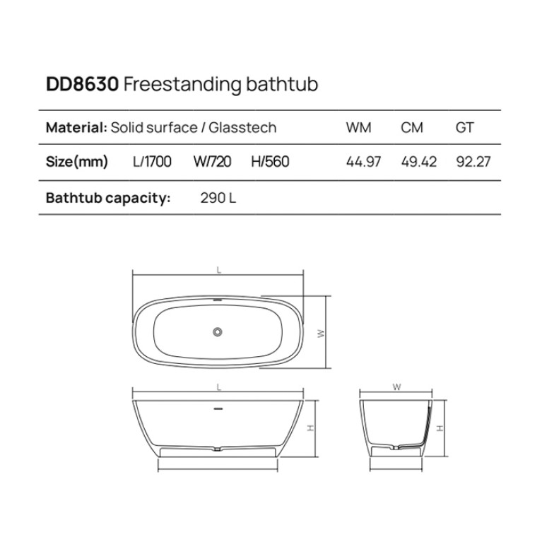 DEA DESIGN Soul Ванна отдельностоящая 170x72xh56 см, материал: Glasstech прозрачная смола, цвет: Emerald R3