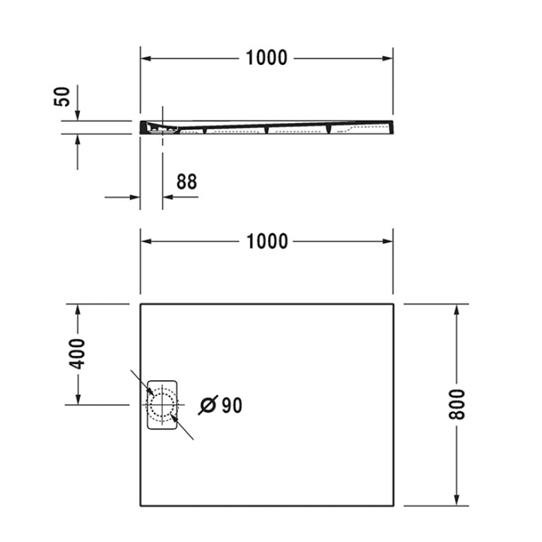 DURAVIT STONETTO Поддон для душа прямоугольный 1000х800х50 мм., DuraSolid&reg; Q, цвет Антрацит