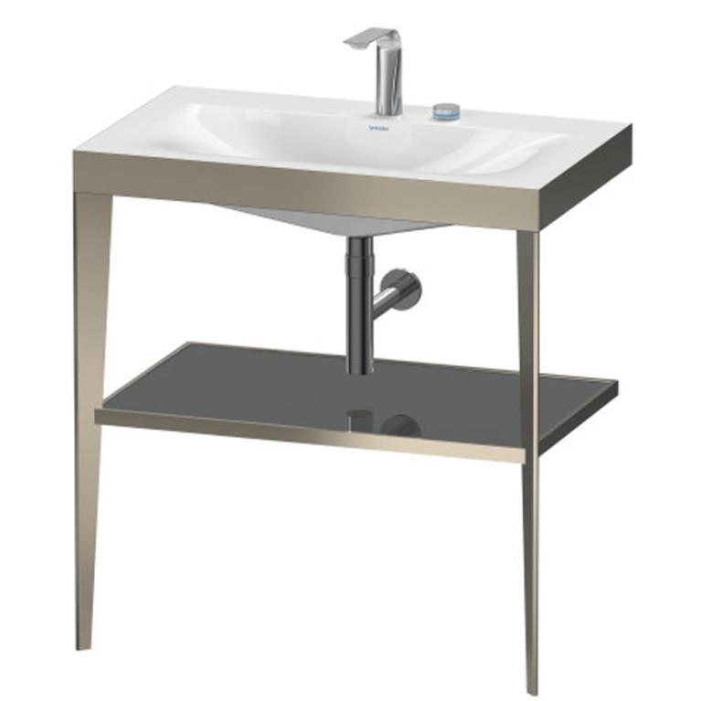 Duravit XViu Консоль напольная, 850x800x480мм с полкой, с раковиной без перелива, 2 отв., цвет: champagne matt/flannel grey high gloss lacquer