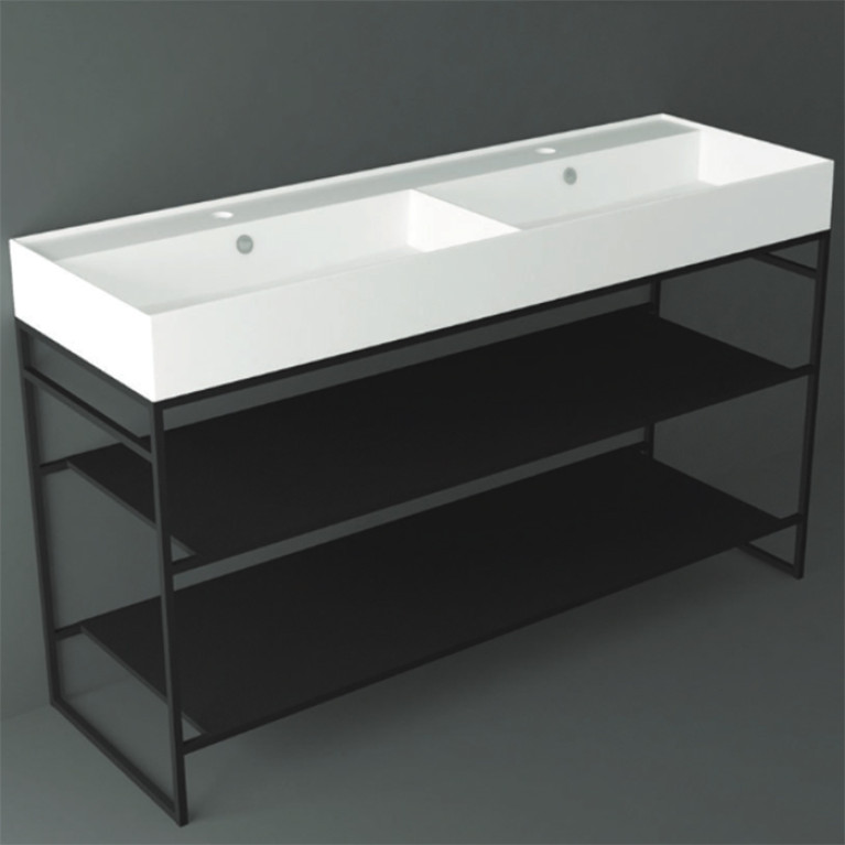 SIMAS AGILE Структура металлическая 141x46xh72 см, напольная, для раковины AG141, с 2 полками, цвет черный матовый