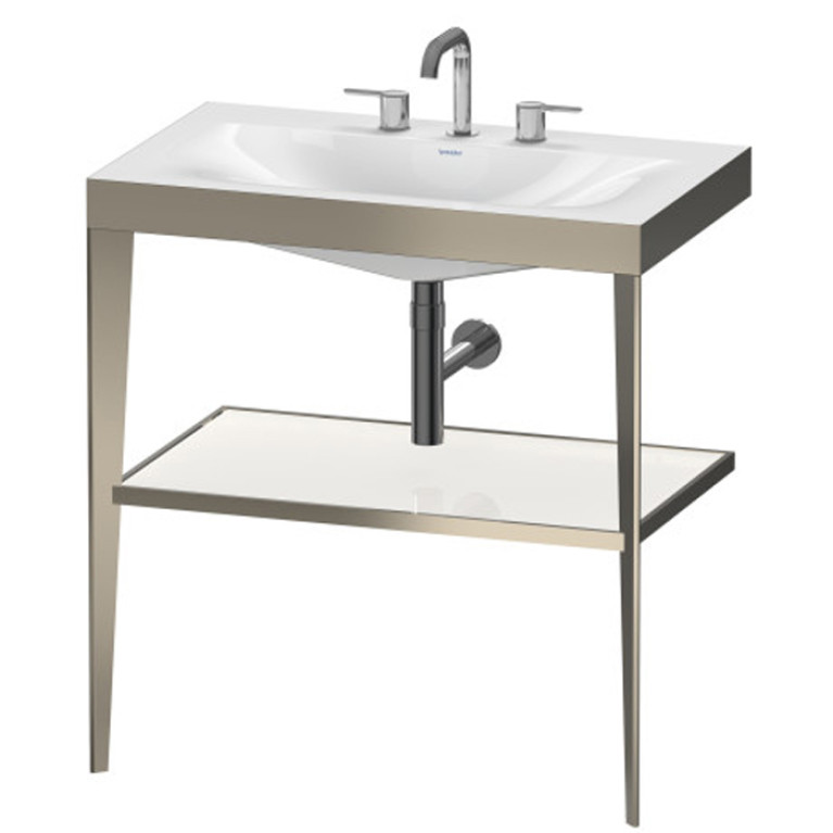 Duravit XViu Консоль напольная, 850x800x480мм с полкой, с раковиной без перелива, 3 отв., цвет: champagne matt/white  high gloss lacquer