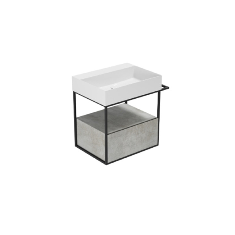 AZZURRA ELEGANCE SQUARED  Структура под раковину 680х445х520 мм., 1 ящик, полотенцедержатель, цвет структуры черный матовый, цвет ящика Cement