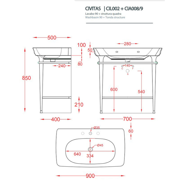 Artceram CIVITAS Структура металлическая Tonda для раковины 90см, полка сетка, цвет хром