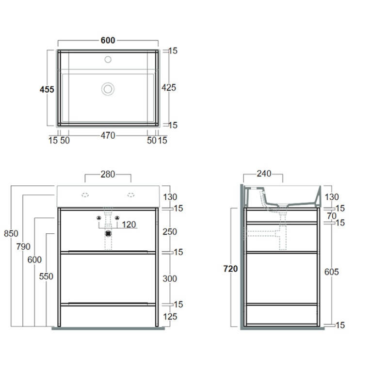 SIMAS AGILE Структура металлическая 61x46xh72 см, напольная, для раковины AG61, с 2 полками, цвет черный матовый